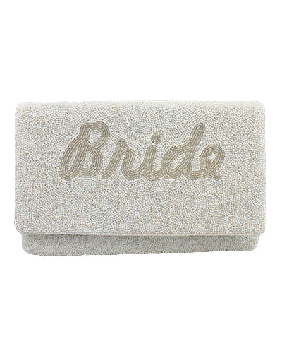 Silver BRIDE Embroidered Bead Clutch