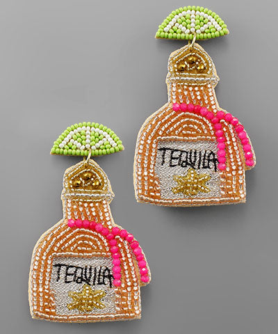 Tequila Bottle and Lime Earrings