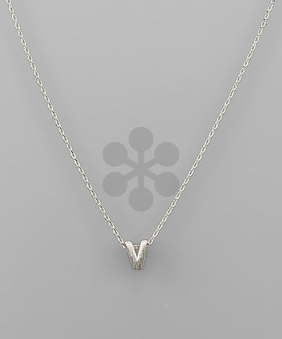 V Satin Silver 16" Initial Chain Necklace
