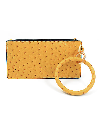 Yellow Ostrich Leather Pouch Keychain