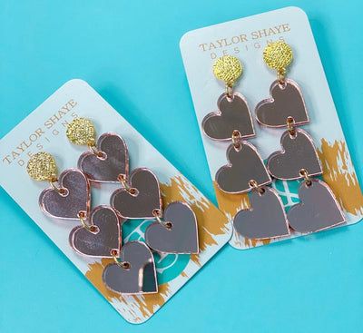 Rose Gold Triple Heart Drops- Right