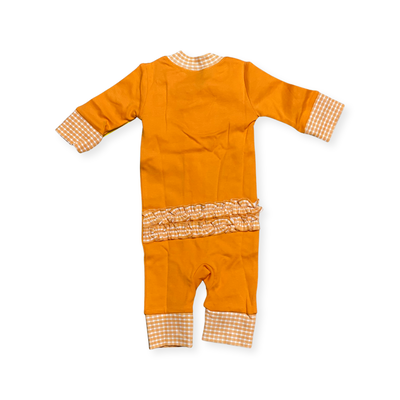 Orange Football Applique Ruffle Zipped Pajamas