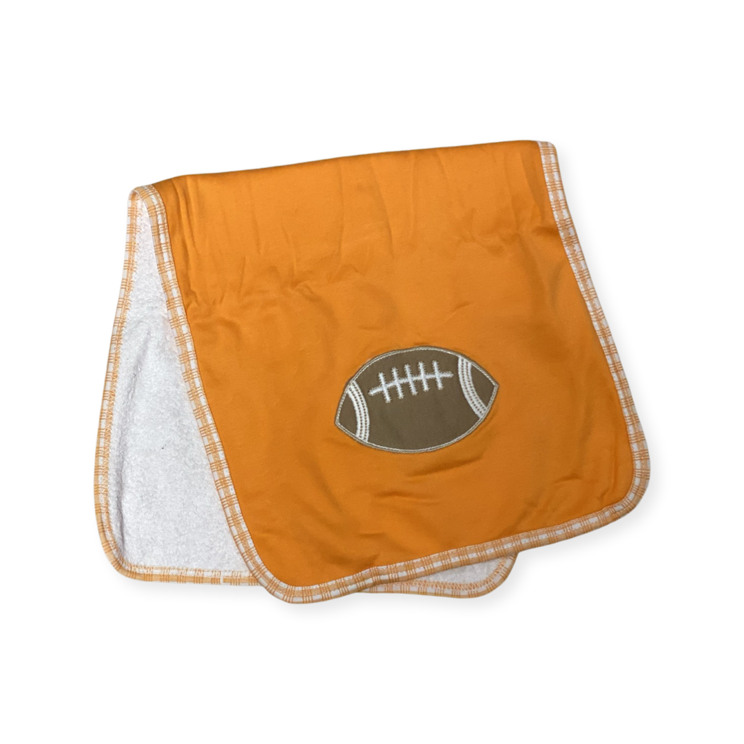Orange Football Applique Burp Cloth