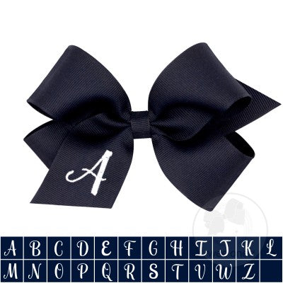 Medium Monogrammed Grosgrain Bow - Navy with White Initial
