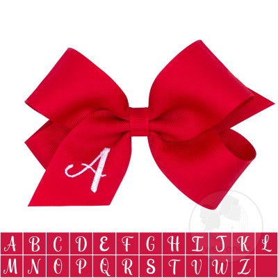Medium Monogrammed Grosgrain Bow - Red with White Initial