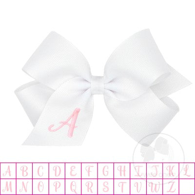 Medium Monogrammed Grosgrain Bow- White with Lt. Pink Initial