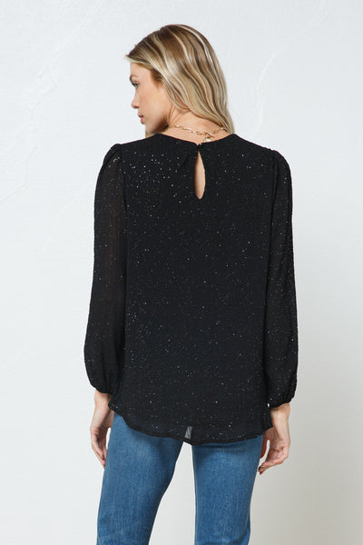 Glitter Crinkle Gauze Long Sleeve with Back Keyhole Detail