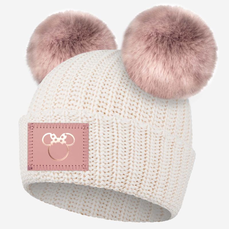 Minnie Mouse Outline White Speckled Double Pom Beanie