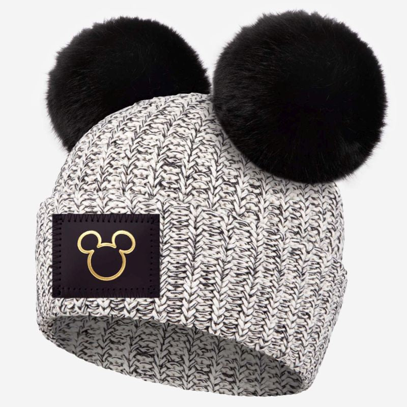 Mickey Mouse Outline Black Speckled Double Beanie