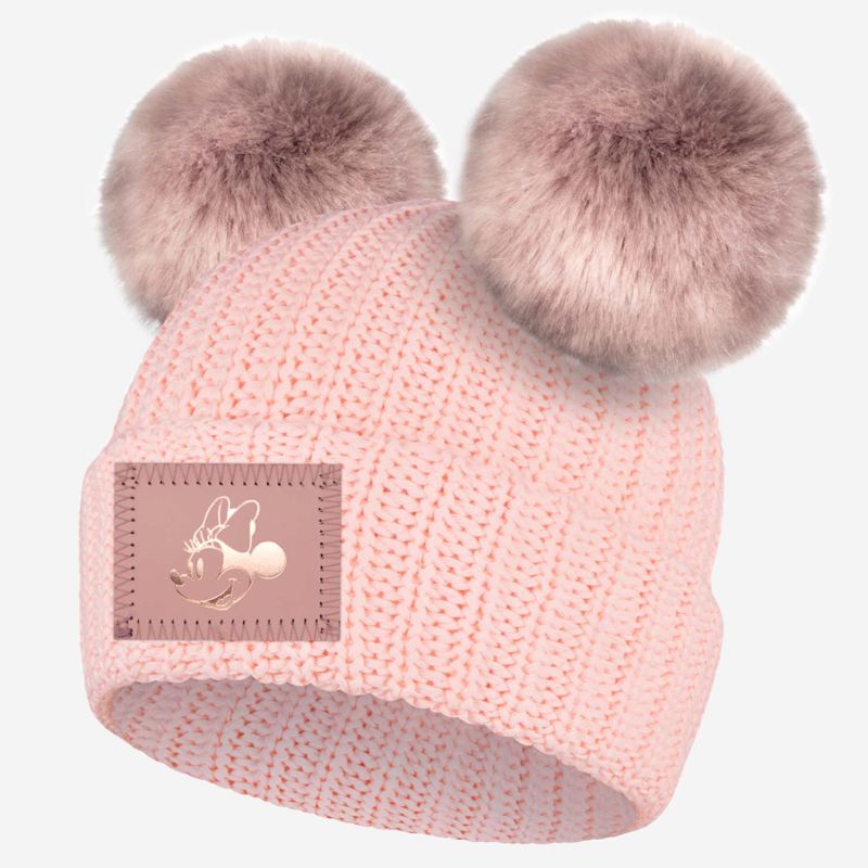 Minnie Mouse Rose Foil Blush Double Pom Beanie