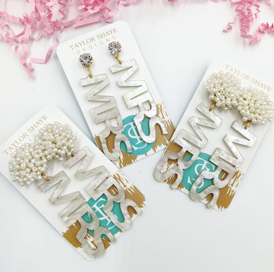 "MRS" Shimmer Bridal Earrings
