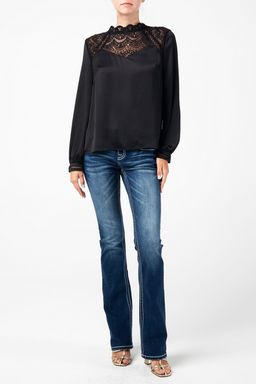 VICTORIAN LACE NECK SATIN BLOUSE
