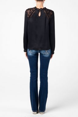 VICTORIAN LACE NECK SATIN BLOUSE