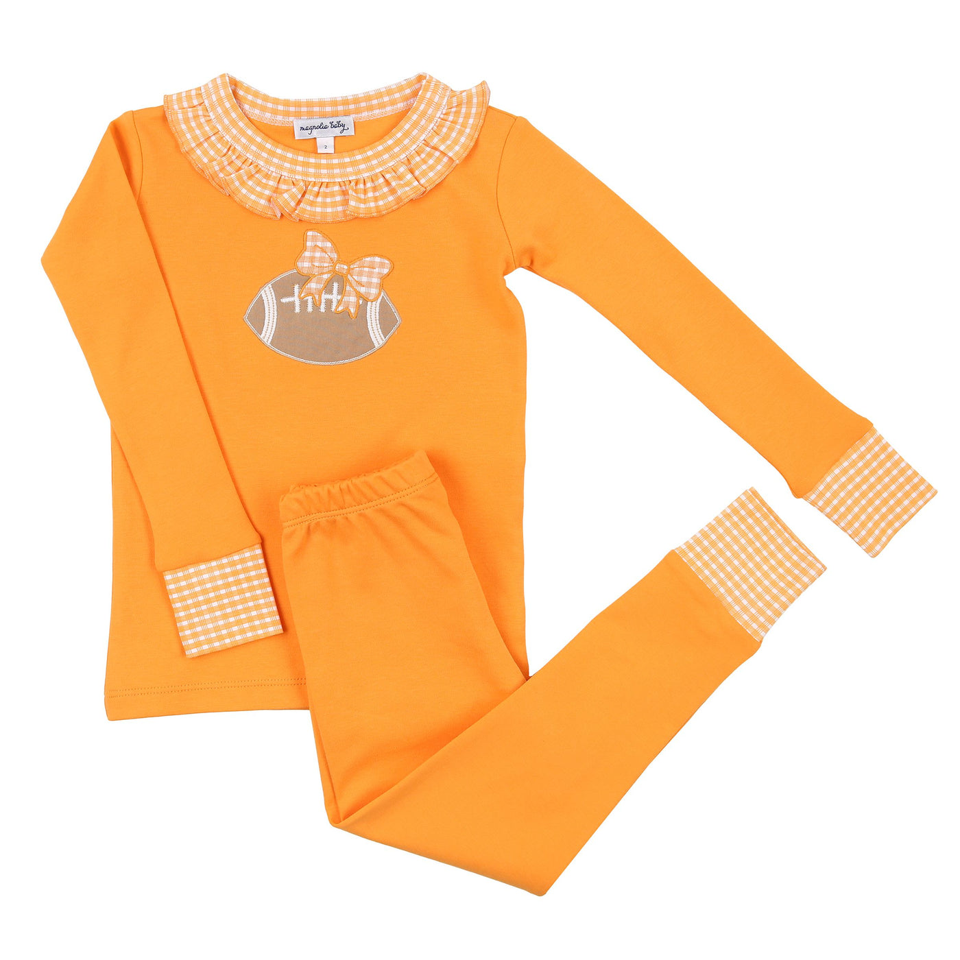 Orange Football Applique L/S Ruffle PJ's