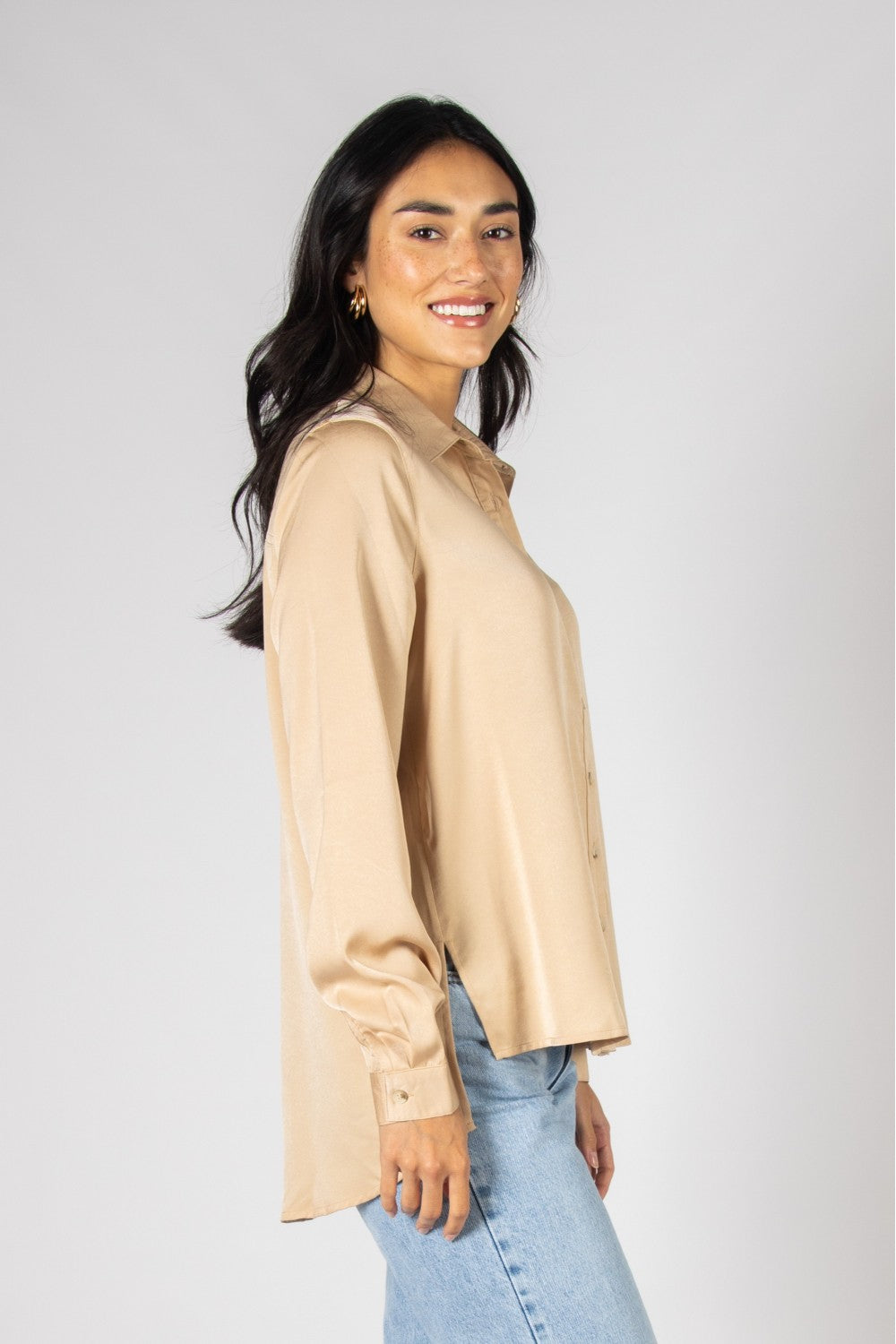 Satin Button Down w/ Side Slit