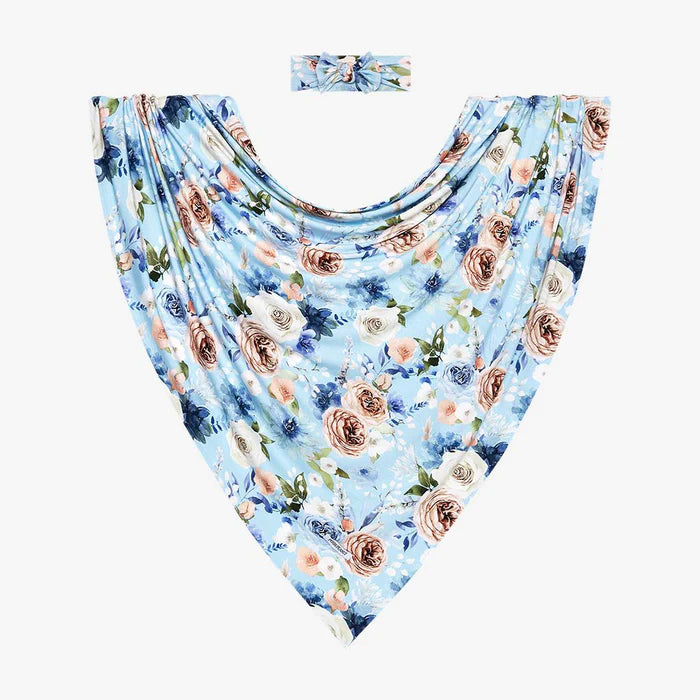 POSH PEANUT FROSTINE INFANT SWADDLE AND HEADWRAP SET
