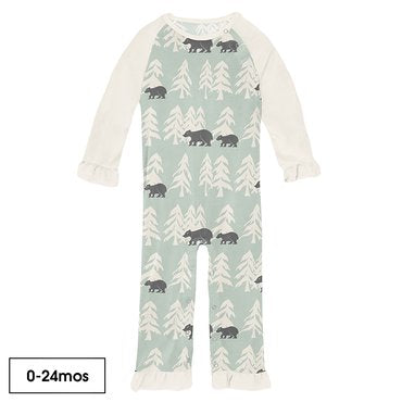 Print Ruffle Raglan Romper - Aloe Bears and Trees
