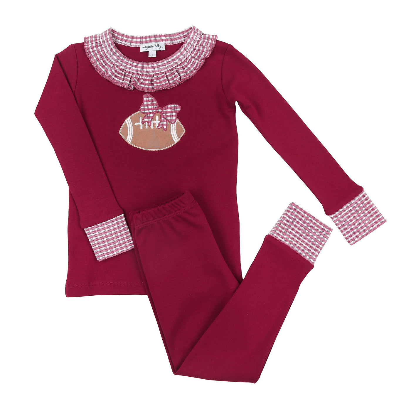 Red College Football Applique L/S Ruffle PJ's