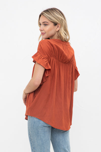 Woven Button Down Ruffle Sleeve Top