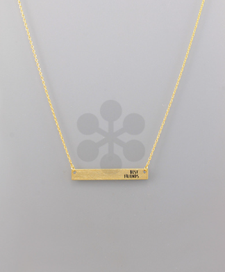 "Best Friends" Engraved Bar Pendent Satin Gold 16" Necklace