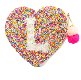 L Beaded Initial Heart Pouch