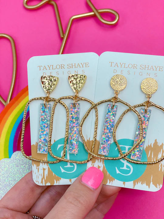 Silver Sequin Stick Hoops - Rectangle Hoop