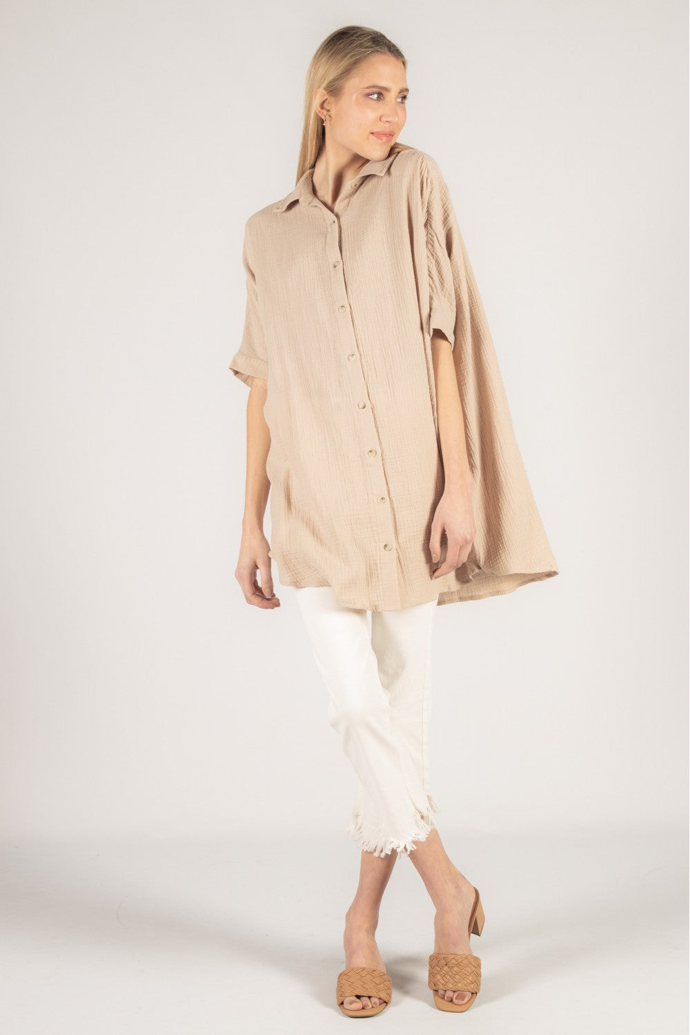 Gauze Oversized Button-Up Tunic