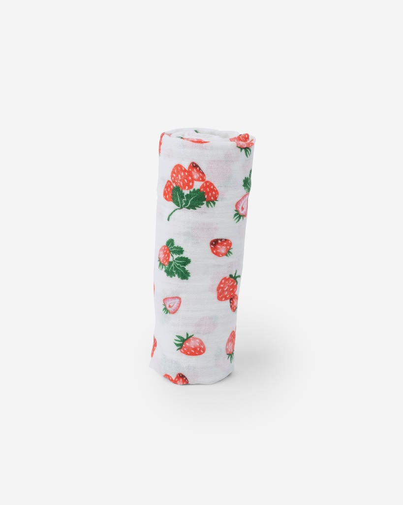 Cotton Muslin Swaddle Single- Strawberry Patch