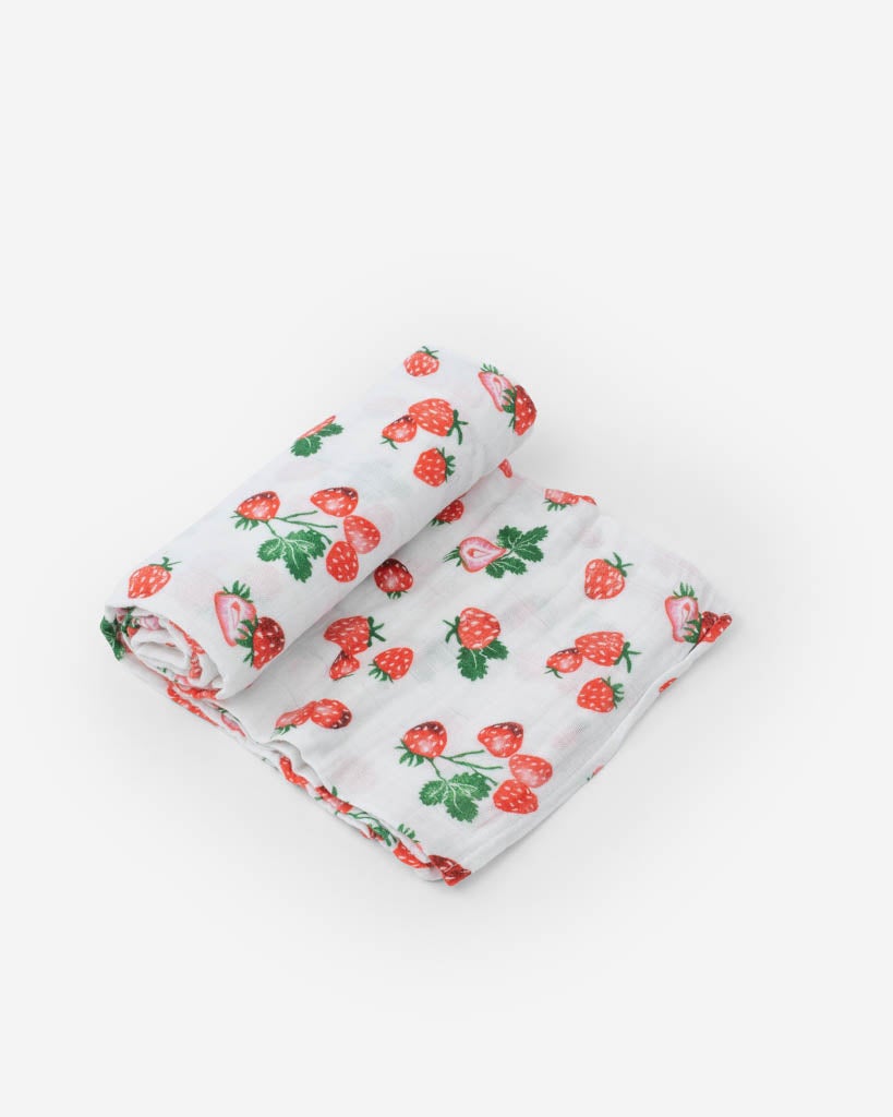 Cotton Muslin Swaddle Single- Strawberry Patch