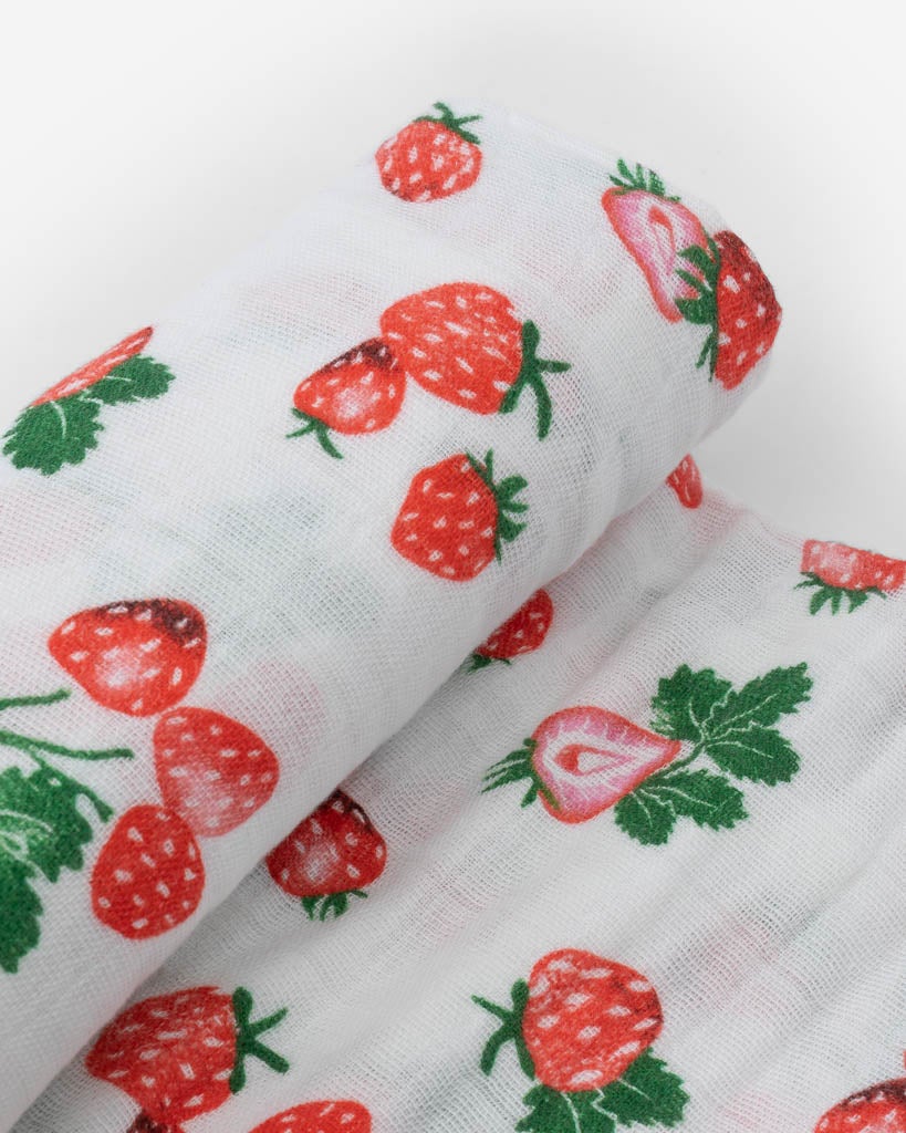 Cotton Muslin Swaddle Single- Strawberry Patch