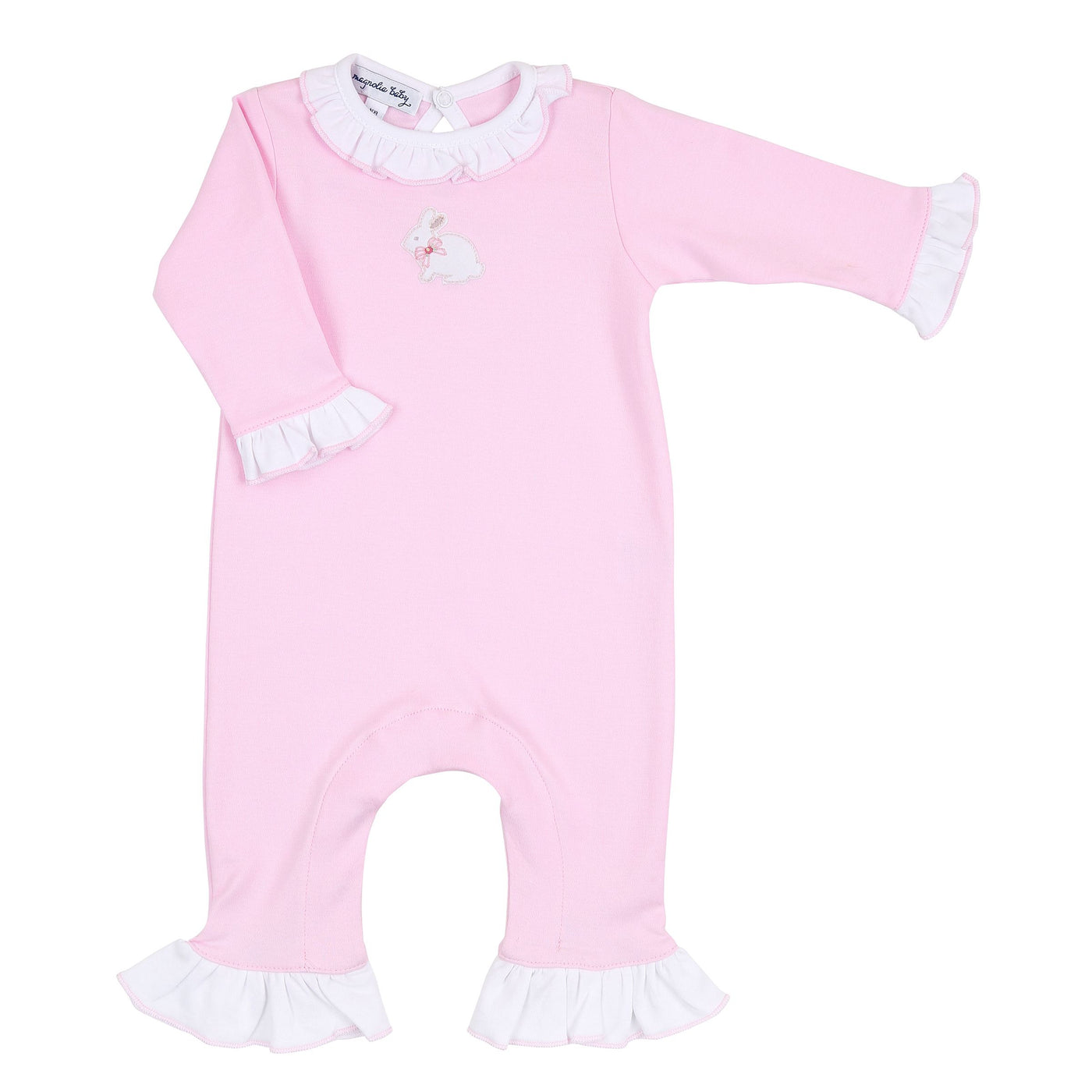 Little Cottontails Embroidered Ruffle Playsuit- Pink