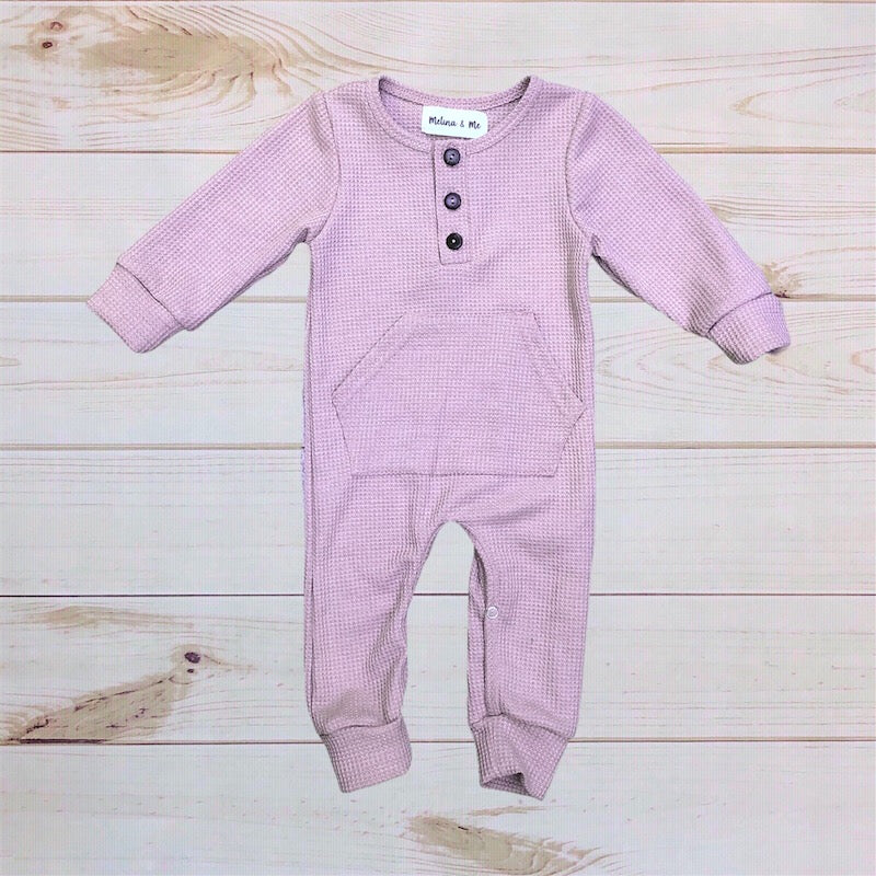 Waffle Knit Romper - Dusty Pink