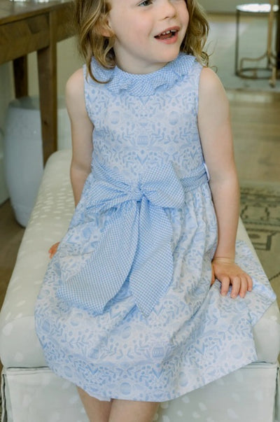 Egg Print/Blue Check Seersucker- Dress