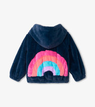Rainbow Faux Fur Satin Lined Bomber Jacket