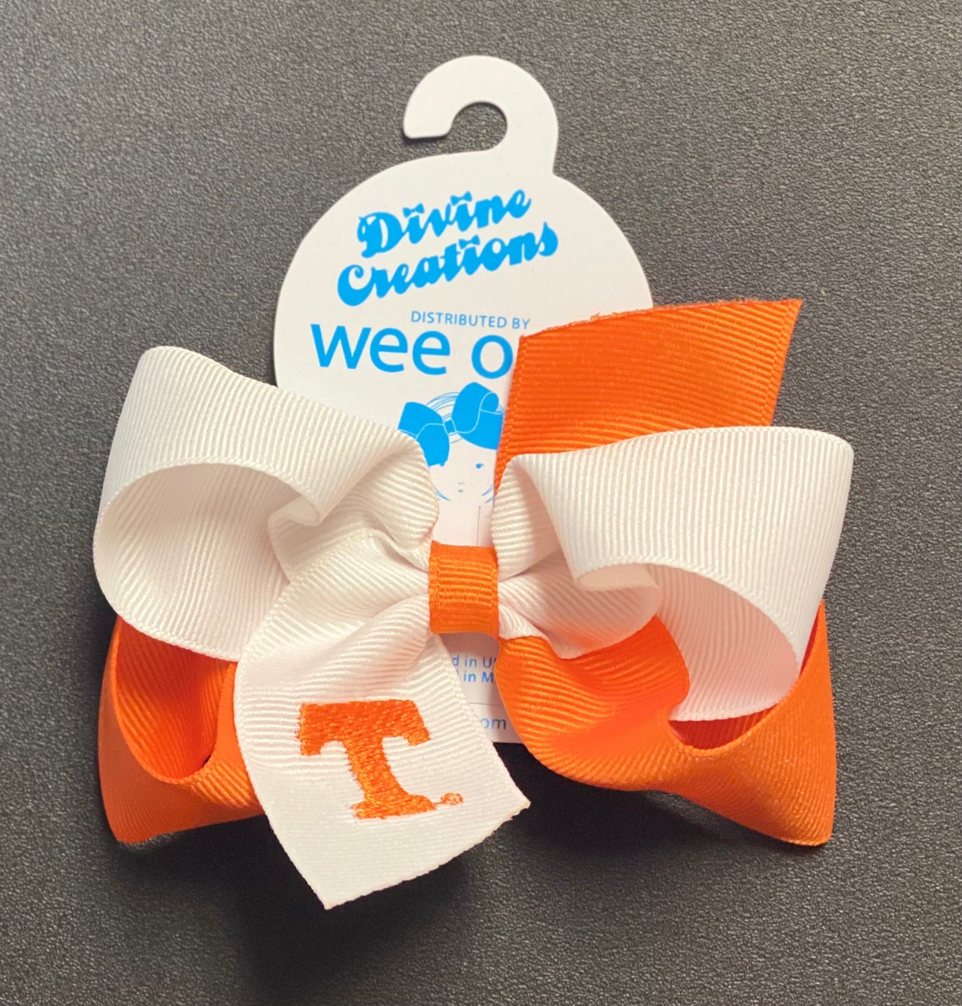 Medium Orange/White Bow with Monogrammed T