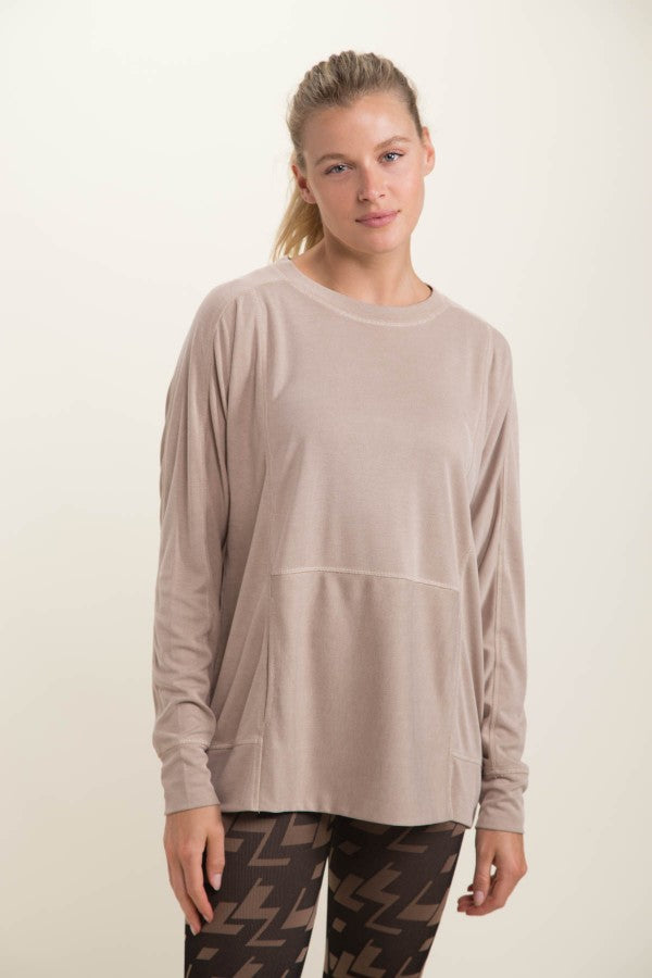 Modal Crewneck Long-Sleeve Top w/ Kangaroo Pocket