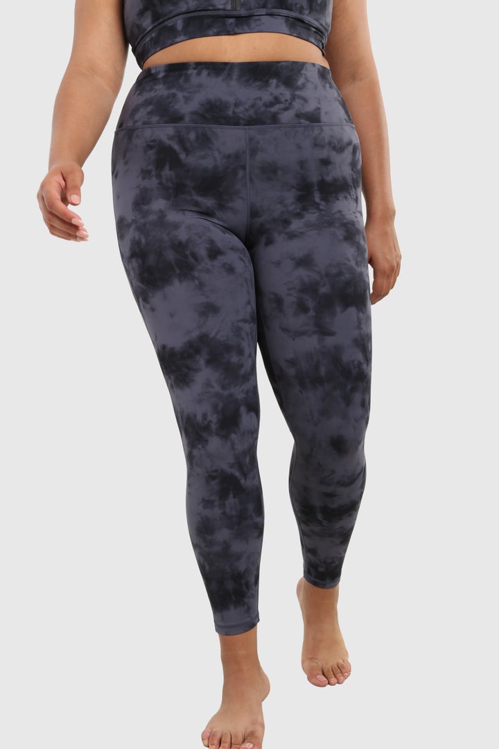 Curvy Tie-Dye High Waisted Leggings- Dark Grey