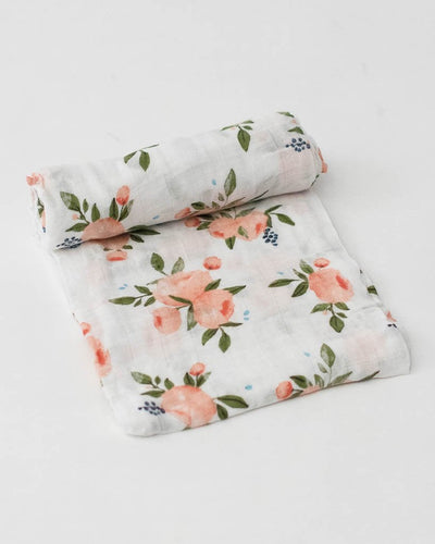 Cotton Muslin Swaddle Single- Watercolor Roses