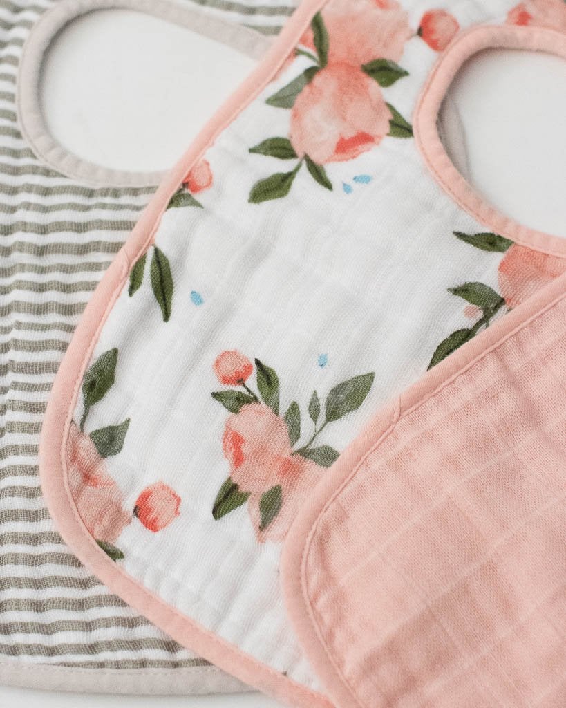 Cotton Muslin Classic Bib 3 Pack- Watercolor Roses
