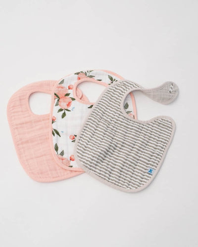 Cotton Muslin Classic Bib 3 Pack- Watercolor Roses