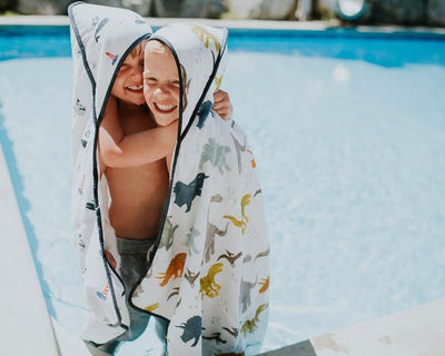 Cotton Hooded Towel and Washcloth - Dino Set